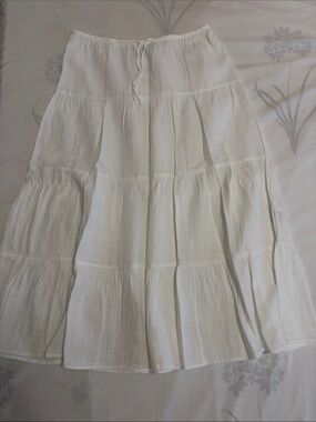 GAP White Tiered Maxi Skirt Petite 100% cotton gauze